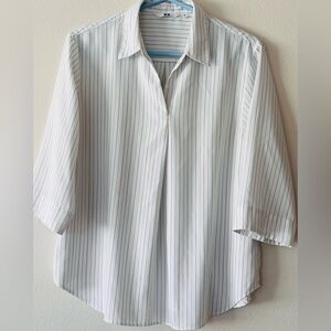 Uniqlo White Shirt with Light Blue and Gray Pinstripes